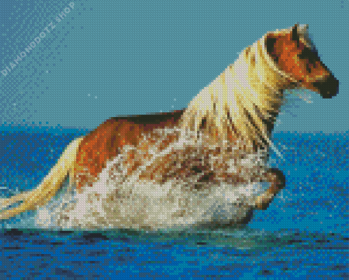 Horse Running In Beach Water Diamond Painting