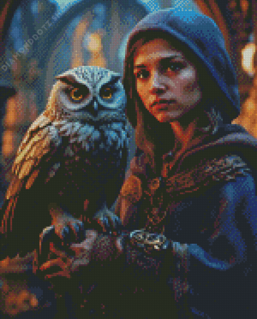 Lady With Owl Diamond Painting