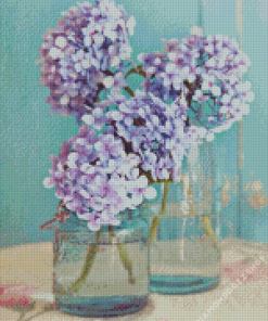 Purple Hydrangeas In Mason Jars Diamond Painting