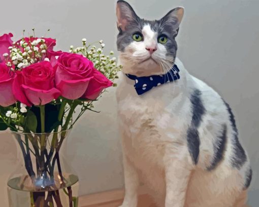 Roses Bouquet And Cat Diamond Painting