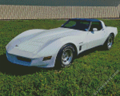 White 1982 Corvette Car Diamond Painting