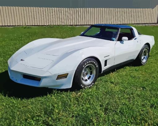 White 1982 Corvette Car Diamond Painting