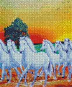 White Running Horse Diamond Painting