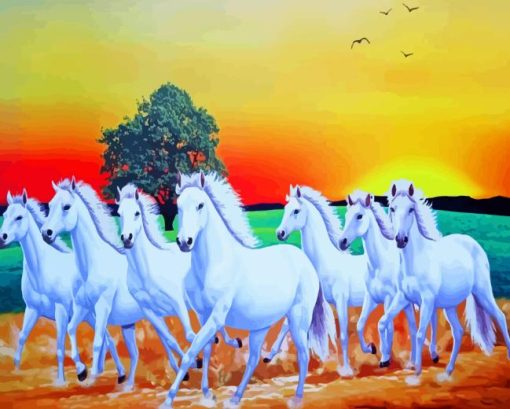 White Running Horse Diamond Painting