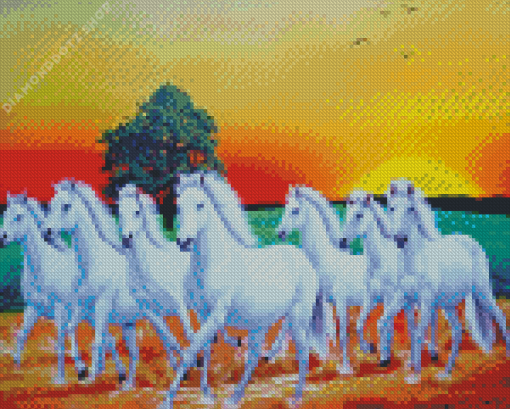 White Running Horse Diamond Painting