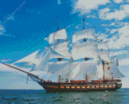 White Tallship Diamond Painting