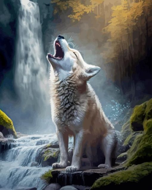 Wolf Waterfall Diamond Painting