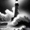 Black And White Lighthouse In Storm Diamond Painting