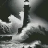 Black And White Lighthouse In Storm Diamond Painting