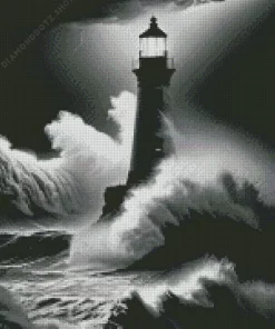 Black And White Lighthouse In Storm Diamond Painting