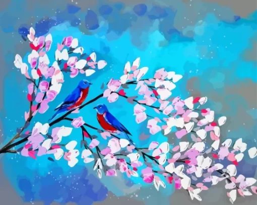 Cherry Blossom And Birds Diamond Painting