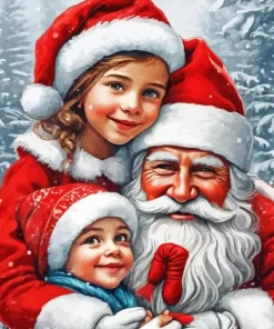 Christmas Children And Santa Diamond Painting