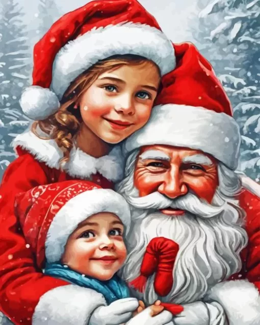 Christmas Children And Santa Diamond Painting