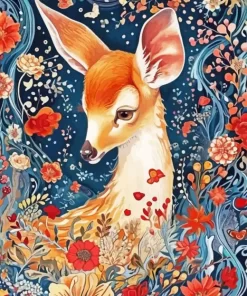 Cute Floral Deer Diamond Painting