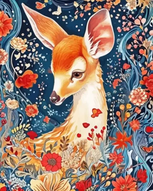 Cute Floral Deer Diamond Painting