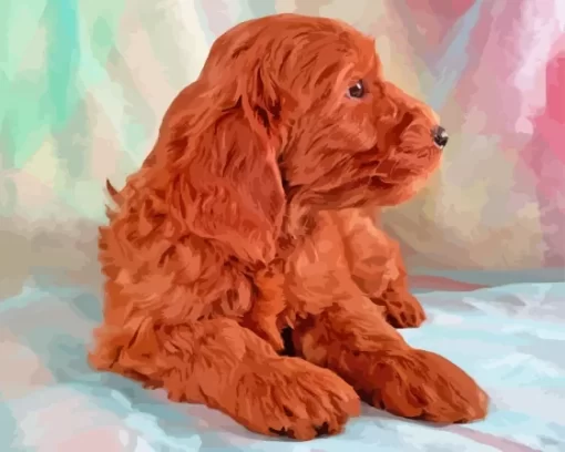 Dark Red Miniature Golden Doodle Diamond Painting