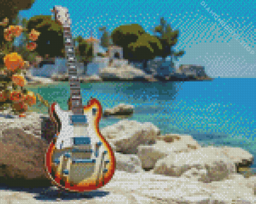 Electric Guitar Seaside Diamond Painting