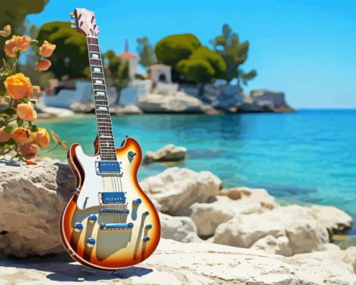 Electric Guitar Seaside Diamond Painting