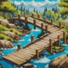 Illustration Wooden Bridge Landscape Diamond Painting