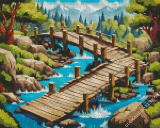 Illustration Wooden Bridge Landscape Diamond Painting