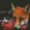 Man Holding Cat And Fox Diamond Painting