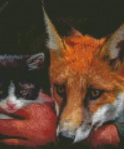 Man Holding Cat And Fox Diamond Painting