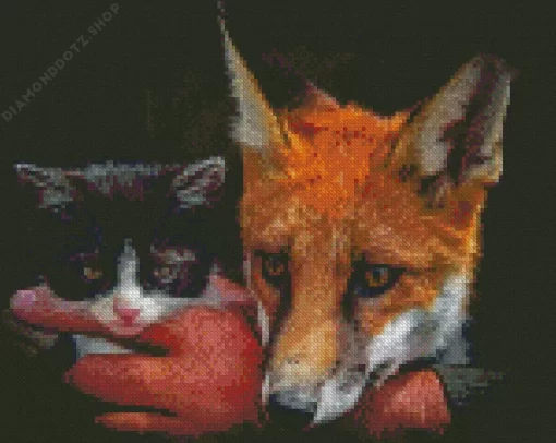 Man Holding Cat And Fox Diamond Painting