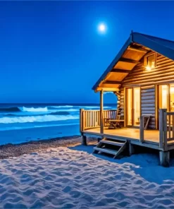 Night Beach Cabin Diamond Painting