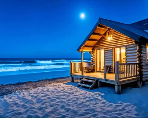 Night Beach Cabin Diamond Painting