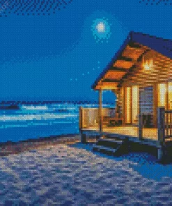 Night Beach Cabin Diamond Painting