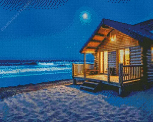 Night Beach Cabin Diamond Painting