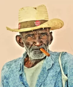 Old African Man Smoking Cigar Diamond Painting