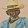 Old African Man Smoking Cigar Diamond Painting