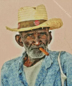 Old African Man Smoking Cigar Diamond Painting