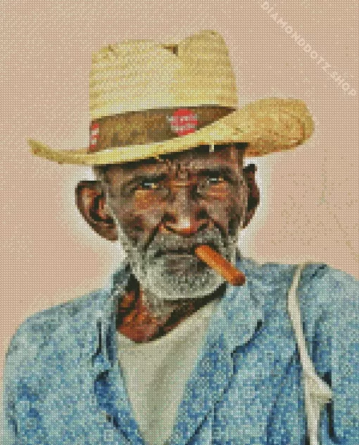 Old African Man Smoking Cigar Diamond Painting