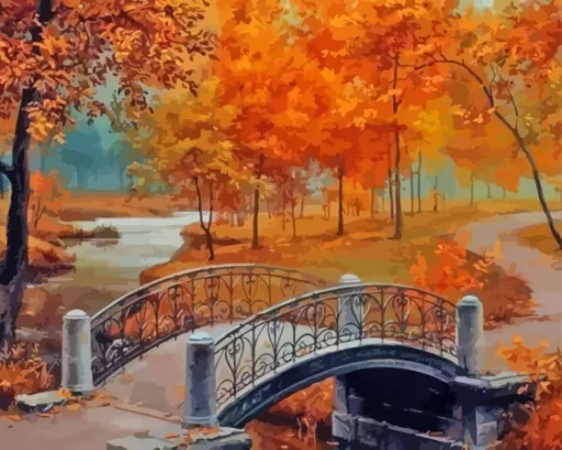 Old Country Bridge In Autumn Diamond Painting