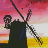 Pink Sunset Cley Windmill Diamond Painting