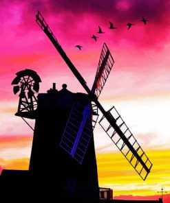 Pink Sunset Cley Windmill Diamond Painting