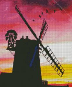 Pink Sunset Cley Windmill Diamond Painting