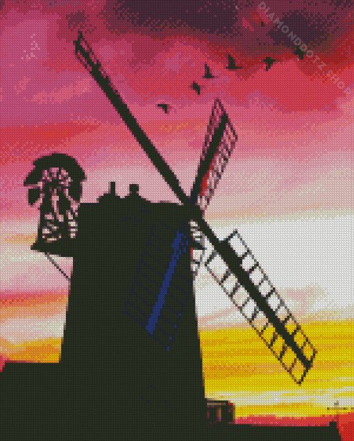 Pink Sunset Cley Windmill Diamond Painting