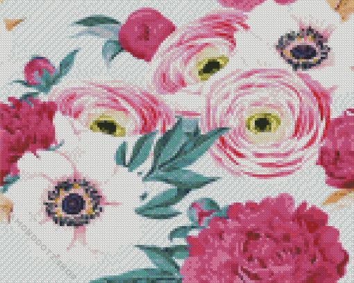 Pink Peonies And Ranunculus Diamond Painting