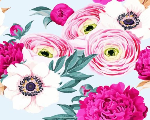 Pink Peonies And Ranunculus Diamond Painting