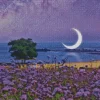 Purple Blossom Moon On beach Diamond Painting