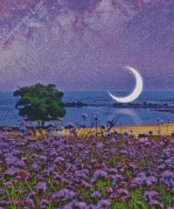 Purple Blossom Moon On beach Diamond Painting