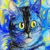 Starry Night Blue Abstract Cat Diamond Painting