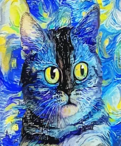 Starry Night Blue Abstract Cat Diamond Painting