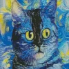 Starry Night Blue Abstract Cat Diamond Painting