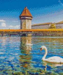 Swans And Chapel Bridge Diamond Painting