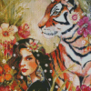 Tiger And Woman Diamond Painting