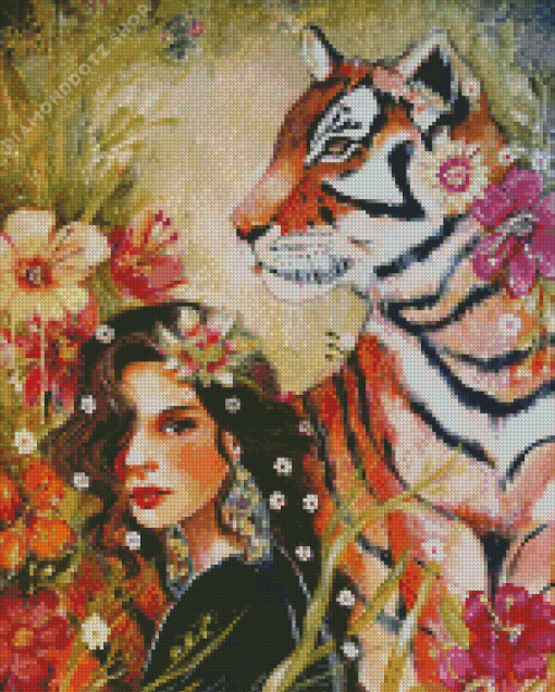 Tiger And Woman Diamond Painting